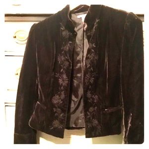 Brown Velvet Jacket with Floral Embroidery
